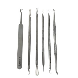 German Stainless Professional Set of 6- Blackhead Remover Comedones Extractor Acne Removal Kit for Blemish,Whitehead Popping, Zit Removing for Nose Face Tools-Blackhead Removal w/Zipper Leather case