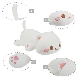 AFAN Cat Stuffed Animals Plush Cute Soft Cat Plush Pillow Toys Kawaii Plushies Room Decor Gifts for Kids Girls Boys (Round Eyes, White, 13.7 Inch)