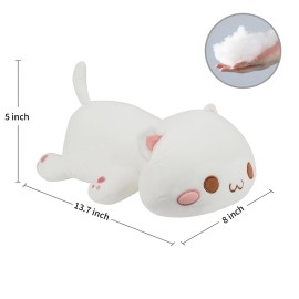 AFAN Cat Stuffed Animals Plush Cute Soft Cat Plush Pillow Toys Kawaii Plushies Room Decor Gifts for Kids Girls Boys (Round Eyes, White, 13.7 Inch)