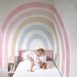 Colorful Rainbow Wall Sticker Stickers,for Baby Kids Girls Bedroom Art,Peel and Stick Large Fabric Watercolor Rainbow Wall Mural Stickers,94.49x82.68
