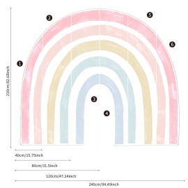 Colorful Rainbow Wall Sticker Stickers,for Baby Kids Girls Bedroom Art,Peel and Stick Large Fabric Watercolor Rainbow Wall Mural Stickers,94.49x82.68