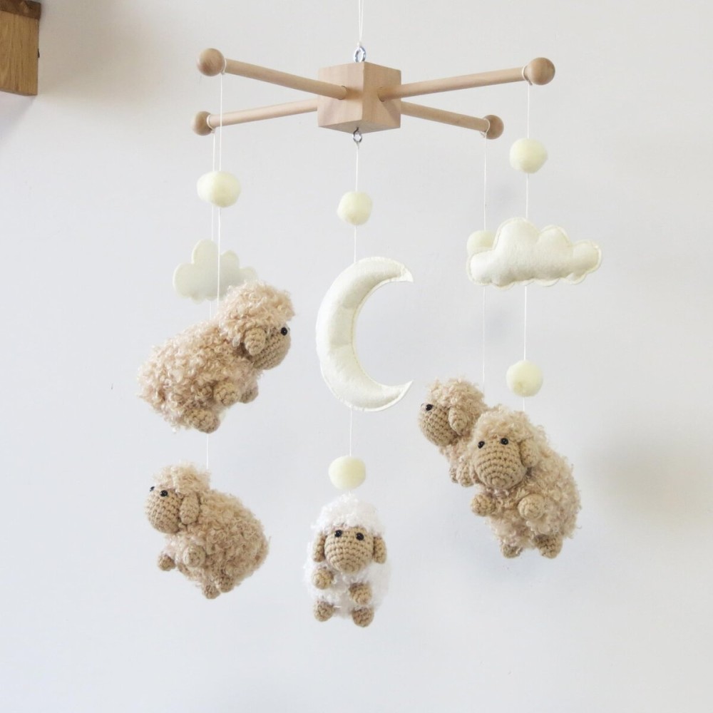 Goukurlsma Sheep Crib Mobile Neutral Baby Mobile for Crib Sheep Baby Crib Mobile for Girls Boys Boho Nursery Baby Mobile for Bassinet