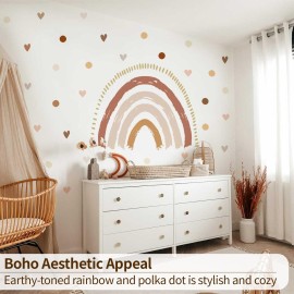 funlife Large Boho Rainbow Wall Decals Peel and Stick, Self Adhesive Boho Polka Dot Wall Decal Hearts Wall Sticker for Girls Bedroom Decor, Kids Nursery Room