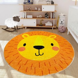 Lacomfy Kids Play Rug Mat 4Ft Round Lion Animal Carpet for Children Boys Girls Circle Baby Nursery Jungle Animal Crawling Mat Cartoon Floor Carpet for Kids Bedroom Playroom