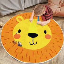 Lacomfy Kids Play Rug Mat 4Ft Round Lion Animal Carpet for Children Boys Girls Circle Baby Nursery Jungle Animal Crawling Mat Cartoon Floor Carpet for Kids Bedroom Playroom