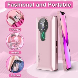 ENGERWALL 35,000 RPM Rechargeable Nail Drill, Portable Cordless Electric Nail File for Acrylic and Gel Nails, Polishing & Removal, Manicure Pedicure Kit with Nail Drill Bits, Pink (Pro)