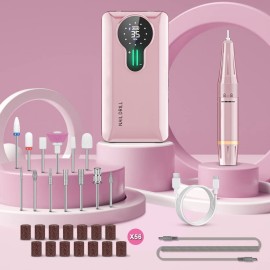 ENGERWALL 35,000 RPM Rechargeable Nail Drill, Portable Cordless Electric Nail File for Acrylic and Gel Nails, Polishing & Removal, Manicure Pedicure Kit with Nail Drill Bits, Pink (Pro)