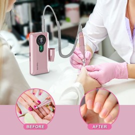 ENGERWALL 35,000 RPM Rechargeable Nail Drill, Portable Cordless Electric Nail File for Acrylic and Gel Nails, Polishing & Removal, Manicure Pedicure Kit with Nail Drill Bits, Pink (Pro)