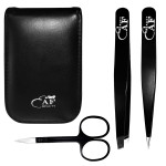 EAF Beauty eyebrow tweezer set, best grooming hair remover, heavy duty craft tweezers, sharp tweezers, and brow tweezers. fine point tweezers, with travel case (black)