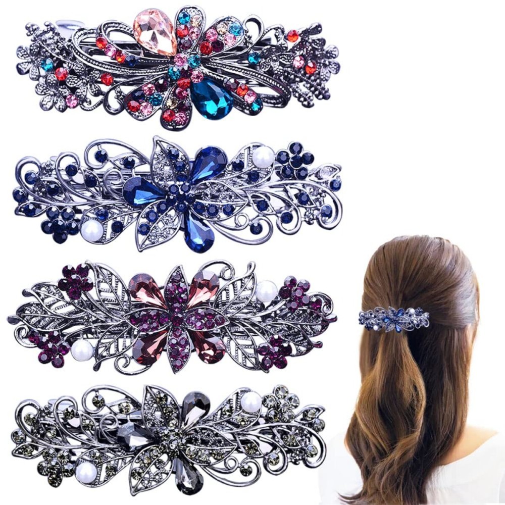 4 PCS Hair Barrettes for Women Ladies, Flower Crystal Rhinestones Barrette Pearl Spring Hair Clip Accessories Women Fashion Ponytail Holders Barrette for Daily Wear Mothers Day present 4 PCS Hair Barrettes for Women Ladies, Flower Crystal Rhinestones Barrette Pearl Spring Hair Clip Accessories Women Fashion Ponytail Holders Barrette for Daily Wear Mothers Day present