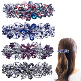 4 PCS Hair Barrettes for Women Ladies, Flower Crystal Rhinestones Barrette Pearl Spring Hair Clip Accessories Women Fashion Ponytail Holders Barrette for Daily Wear Mothers Day present