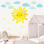Watercolor Sun Cloud Wall Decals Large Sun and Clouds Wall Stickers Yellow Polka Dots Decal Peel and Stick Big Sun Wall Stickers for Kids Room Baby Nursery Bedroom Playroom Decor