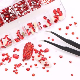 Red Rhinestones Flatback Gemstone Crystal Nail Round Glass Gems, Multi Shapes Stones Kit with Tweezers Wax Pencils for Nails Crafts Face Makeup Clothes Bags (SS4-SS16 Set) Red Rhinestones Flatback Gemstone Crystal Nail Round Glass Gems, Multi Shapes Stones Kit with Tweezers Wax Pencils for Nails Crafts Face Makeup Clothes Bags (SS4-SS16 Set)
