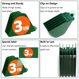 AFANSO Hair Clipper Guards, Extra Long 3 Inch, 8pcs Green - Compatible with Most Wahl Full Size Hair Clippers, Large Guide Comb Set 3\', 2.75\', 2.5\', 2.25, 2, 1.75, 1.5, 1.25