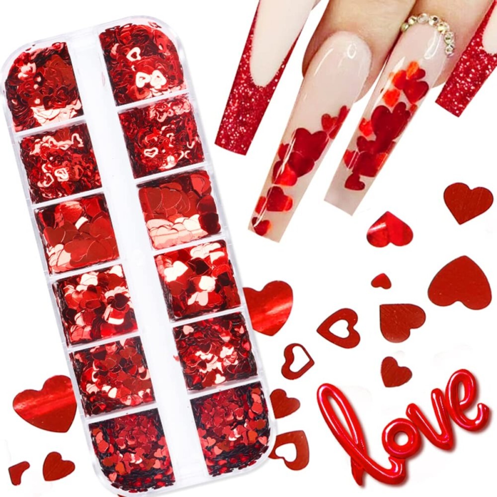 Heart Nail Art Stickers Decals Valentine Nail Glitter Red Flakes Charms Love Nail Supplies Sparkle Heart Nail Decals Shiny Valentine Wedding New Year Festival Design for Acrylic Nails Decorations Heart Nail Art Stickers Decals Valentine Nail Glitter Red Flakes Charms Love Nail Supplies Sparkle Heart Nail Decals Shiny Valentine Wedding New Year Festival Design for Acrylic Nails Decorations