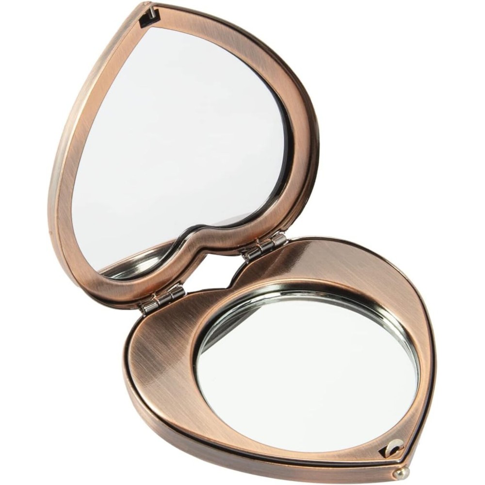 EYIDADAE Mini Vintage Heart Elegant Makeup Mirror, Portable 1X/2X Magnifier (Retro Red)