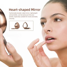EYIDADAE Mini Vintage Heart Elegant Makeup Mirror, Portable 1X/2X Magnifier (Retro Red)
