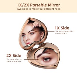 EYIDADAE Mini Vintage Heart Elegant Makeup Mirror, Portable 1X/2X Magnifier (Retro Red)