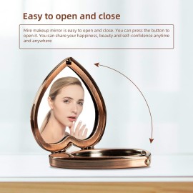 EYIDADAE Mini Vintage Heart Elegant Makeup Mirror, Portable 1X/2X Magnifier (Retro Red)