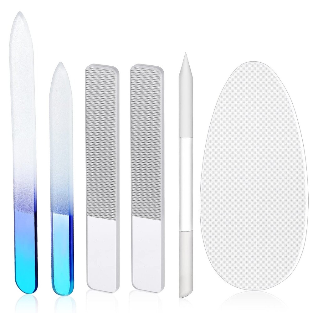 6 Pcs Glass Nail File and Nail Shiner Set Manicure Pedicure Glass File Buffer Cuticle Trimmer Nano Finger Nano Foot Scrubber Callus Remover Foot Care Pedicure Fingernails Toenail