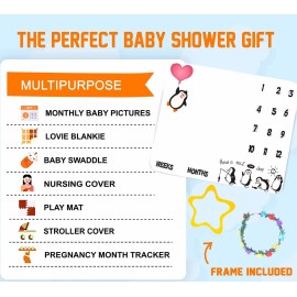 Penguin Baby Monthly Milestone Blanket, 48x40in Soft Flannel, Red Love Heart, Newborn Mom Gifts, Baby Shower Age Growth Tracker with Bonus Maker BTYYSS31