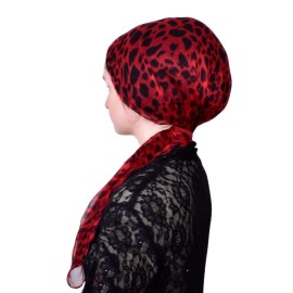 Mu LAN Silk Royal Turban | Handmade Silk Velvet Adjustable Shaper | Hijab Scarf Bonnet Shawl | Chemo Hair Loss Head Cover (Red Black)