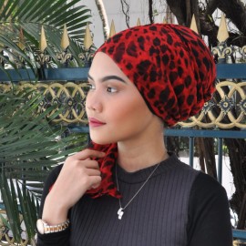 Mu LAN Silk Royal Turban | Handmade Silk Velvet Adjustable Shaper | Hijab Scarf Bonnet Shawl | Chemo Hair Loss Head Cover (Red Black)