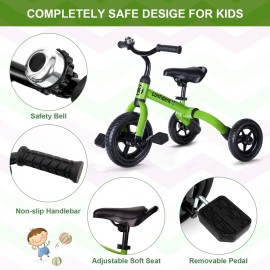 XPIY Tricycle for Toddlers Age 2-5 Years Old, 3 in 1 Folding Toddler Bike for Boys and Girls, Kids\' Bike Trike with Detachable Pedal and Adjustable Seat (Green)