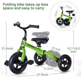 XPIY Tricycle for Toddlers Age 2-5 Years Old, 3 in 1 Folding Toddler Bike for Boys and Girls, Kids\' Bike Trike with Detachable Pedal and Adjustable Seat (Green)