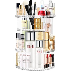 YIEZI 360 Degree Rotating Makeup Organizer,Large Capacity Make up Caddy Shelf,Acrylic Perfume Storage, Adjustable Skin Care Organisers for Dresser Tabletop and Bathroom, Clear (Diamond)