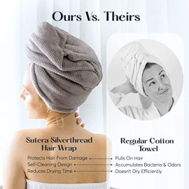 SUTERA - Silverthread Microfiber Hair Towel Wrap for Women Wet Styling Accessories Drying Super Absorbent Quick Dry Turban Curly, Long, Thick 1 Pack SUTERA - Silverthread Microfiber Hair Towel Wrap for Women Wet Styling Accessories Drying Super Absorbent Quick Dry Turban Curly, Long, Thick 1 Pack