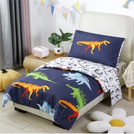 URBONUR 4-Piece Toddler Bedding Set - Ultra Soft Cartoon Jurassic Dinosaur Print Boys Toddler Comforter Set - Include Comforter, Flat Sheet, Fitted Sheet and Reversible Pillowcase, Navy Dinosaur