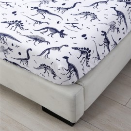 URBONUR 4-Piece Toddler Bedding Set - Ultra Soft Cartoon Jurassic Dinosaur Print Boys Toddler Comforter Set - Include Comforter, Flat Sheet, Fitted Sheet and Reversible Pillowcase, Navy Dinosaur