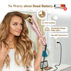 Auto Hair Curler, Automatic Curling Iron Wand with 1 Large Rotating Barrel & 4 Temps & 3 Timer Settings, Curling Iron with Dual Voltage, Auto Shut-Off, Fast Heating Spin Iron for Hair Styling Auto Hair Curler, Automatic Curling Iron Wand with 1 Large Rotating Barrel & 4 Temps & 3 Timer Settings, Curling Iron with Dual Voltage, Auto Shut-Off, Fast Heating Spin Iron for Hair Styling
