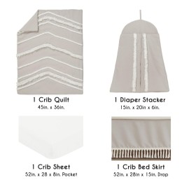 Sweet Jojo Designs 4-Piece Baby Crib Bedding Set (Boho Chic) for Boys or Girls, Infants/Nursery incl. Blanket, Fitted Sheet, Skirt, Diaper Stacker (Linen, Beige, Neutral, Modern Farmhouse, Shabby)