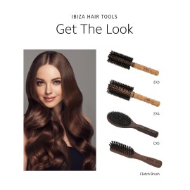 Ibiza Hair Round Boar Bristle Brush (EX1-32mm) | Lightweight with Reinforced Bristles & Cork Handle | Ideal for Pixies, Hairlines & Necklines | Adds Texture for Short to Medium Styles