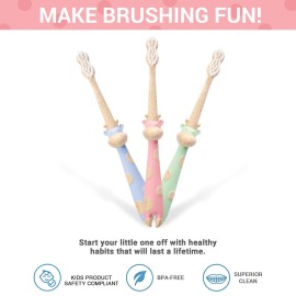 ROARex All-Natural Eco Friendly Kids Toothbrush Made from Plants - Giraffe 4-36m - Baby to Toddler - Rose/Mint - 4pk | 1% for The Planet Product