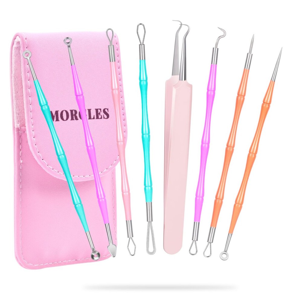 Pimple Popper Tool Kit, MORGLES 14-Heads Professional Stainless Acne Zit Popper Extraction Tools for Facial Nose with Leather Case Pimple Popper Tool Kit, MORGLES 14-Heads Professional Stainless Acne Zit Popper Extraction Tools for Facial Nose with Leather Case