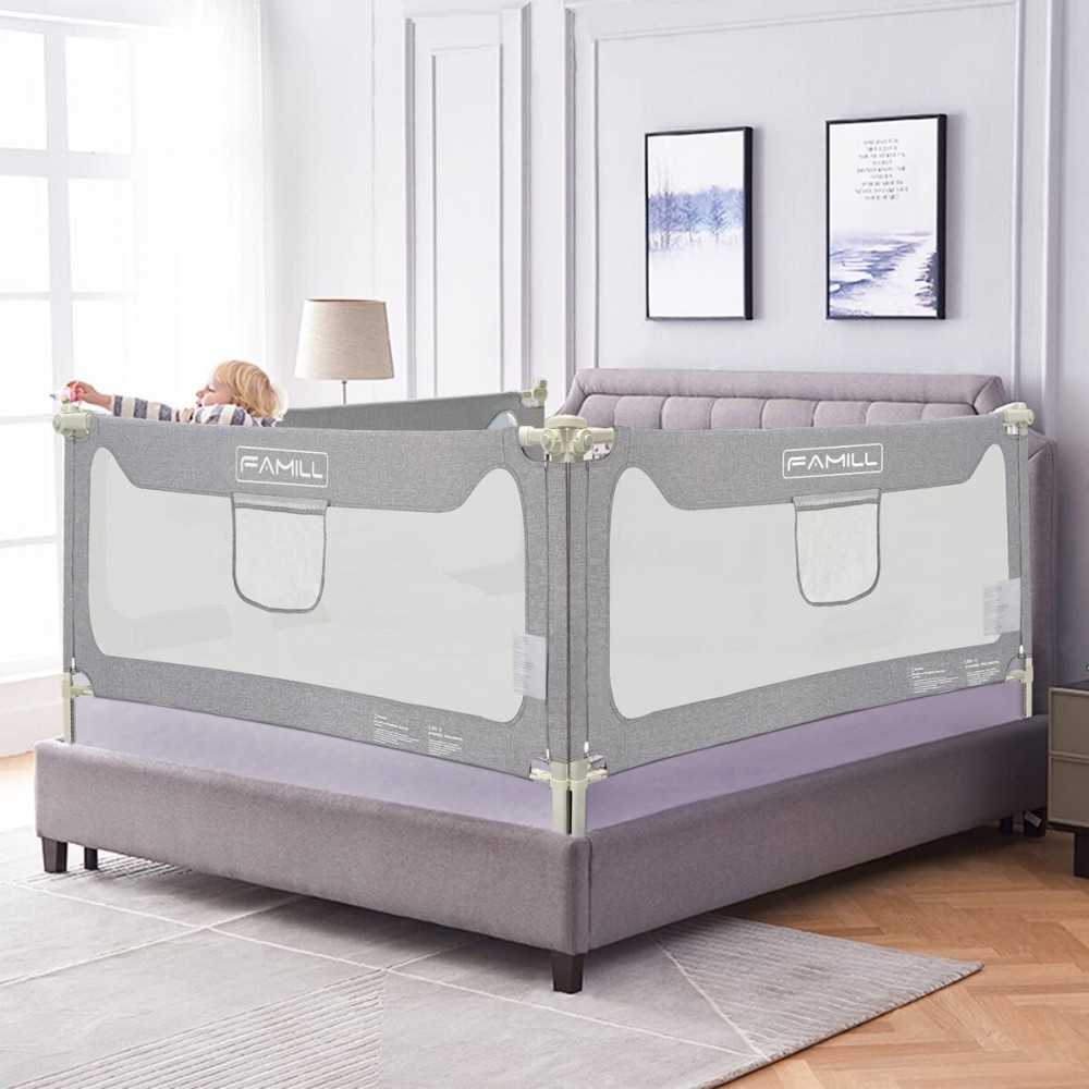 FAMILL Bed Rail for Toddlers with U-Shaped Base, Toddler Bed Rails Baby Guard for King/Twin/Full Size, Grey, 1 Piece, 74.8