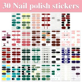 WOKOTO 30 Sheets Full Wraps Nail Polish Stickers Self-Adhesive Nail Art Decals Strips Mix Designs Nail Stickers Full Nail Wraps for Women Girls Gel Nail Strips Nail Design Stickers for Nails Decals WOKOTO 30 Sheets Full Wraps Nail Polish Stickers Self-Adhesive Nail Art Decals Strips Mix Designs Nail Stickers Full Nail Wraps for Women Girls Gel Nail Strips Nail Design Stickers for Nails Decals
