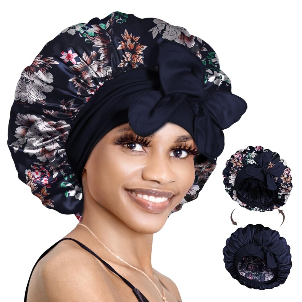 BONNET QUEEN Silk Bonnet for Sleeping Women Reversible Double Layer Satin Bonnet Hair Bonnet Night Sleep Cap for Curly Hair