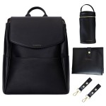 MIA + SOPHIA Leather Diaper Bag Backpack with USB Charging port, Changing Pad, Stroller Straps, and Bottle Holder (Black Olivia)