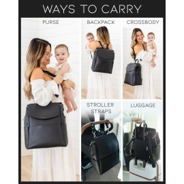 MIA + SOPHIA Leather Diaper Bag Backpack with USB Charging port, Changing Pad, Stroller Straps, and Bottle Holder (Black Olivia)