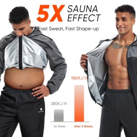 HOTSUIT Sauna Suit for Men Sweat Suits Gym Workout Exercise Sauna Jacket Pant Full Body, Gray, 2XL