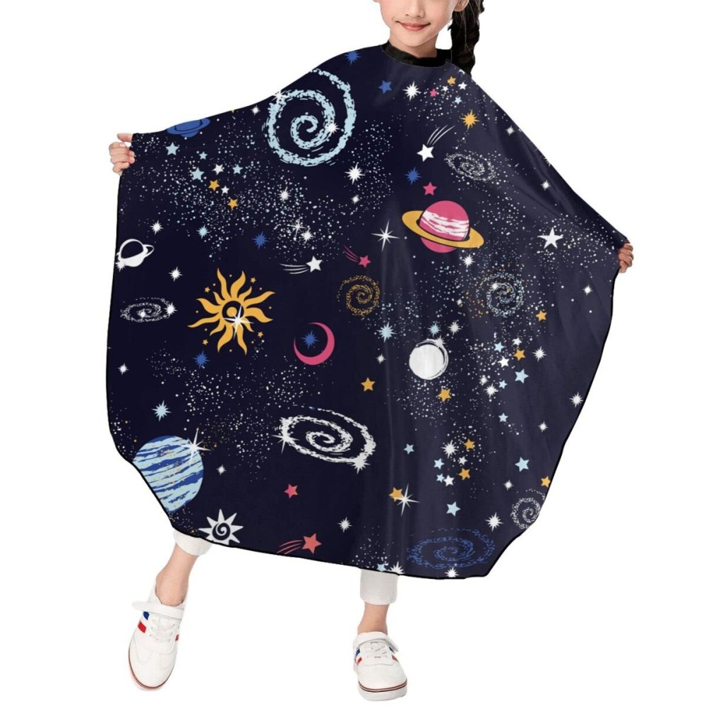 ONE TO PROMISE Sun Moon Constellation Meteor Planet Barber Cape,Space Galaxy Universe Hair Cutting Cape for Kids Boys Girls,Haircut Salon Cape With Adjustable Snap Closure for Haircuts,Makeup,Hair Dye