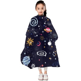 ONE TO PROMISE Sun Moon Constellation Meteor Planet Barber Cape,Space Galaxy Universe Hair Cutting Cape for Kids Boys Girls,Haircut Salon Cape With Adjustable Snap Closure for Haircuts,Makeup,Hair Dye
