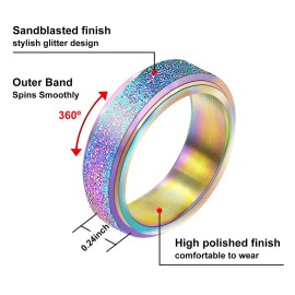 Fekang Anxiety Rings - 4pcs Titanium Steel Spinner Rings for Women, Stress Relief (6mm, Size 5-12)