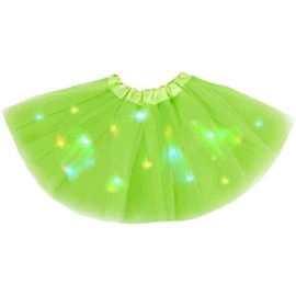 Bybyseno Girl Tutu Skirt, Light Up LED Ballet Tutu Skirt 2-8 Years Fluffy Ballet Dress Up Costume for Kids Party 3-Layer Multicolor Skirts (Green-1)