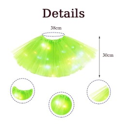 Bybyseno Girl Tutu Skirt, Light Up LED Ballet Tutu Skirt 2-8 Years Fluffy Ballet Dress Up Costume for Kids Party 3-Layer Multicolor Skirts (Green-1)