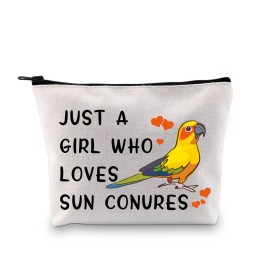 G2TUP Sun Conure Lover Gift Who Loves Sun Conures Makeup Bag Sun Conure Mom Cosmetic Bag Parrot Birds Lover Gift Zipper Travel Bag (Loves Sun Conures White Bag)